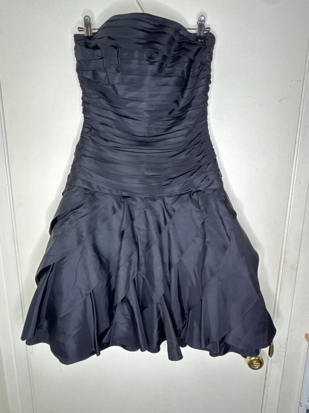 VTG 80s Tadashi Shoji Black Strapless Ruched & Ruffled Cocktail Dress Size 6 USA